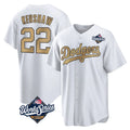 Los Angeles Dodgers #22 Clayton Kershaw Player White Gold HeidiMiller World Series Collection Game Home Stitched Jerseys