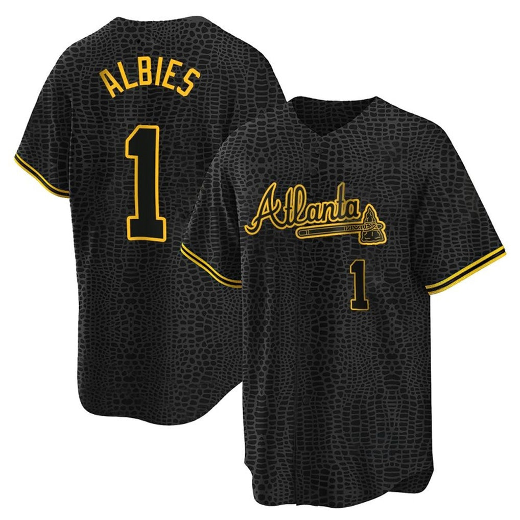 Atlanta Braves #1 Ozzie Albies Player Black HeidiMiller Snake Skin City Home Game Stitched Jerseys