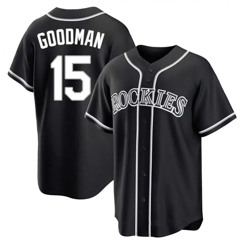 Colorado Rockies #15 Hunter Goodman Player Black HeidiMiller Fashion Out Home Game Stitched Jerseys