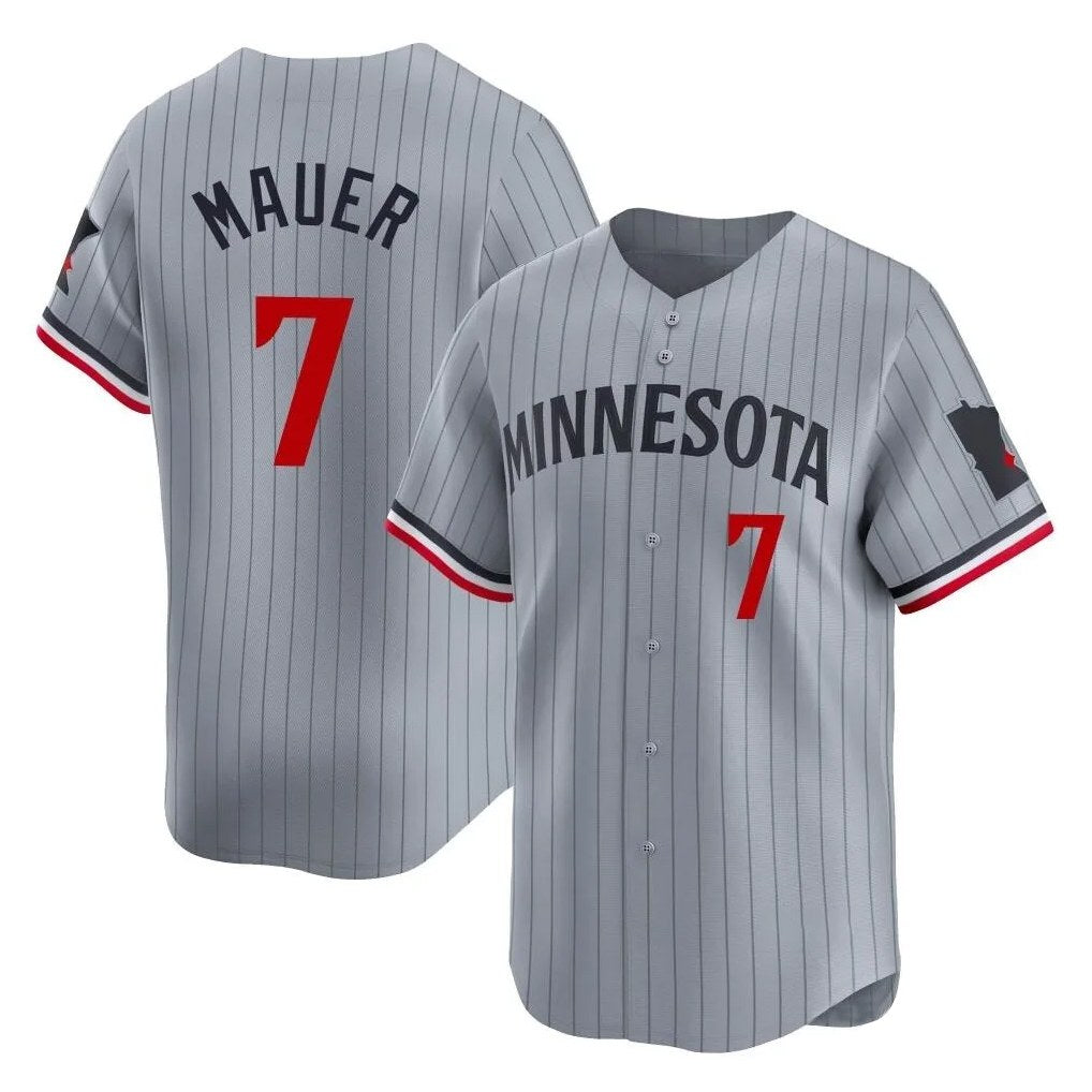 Minnesota Twins #7 Joe Mauer Player Gray HeidiMiller Home Limited Stitched Jerseys