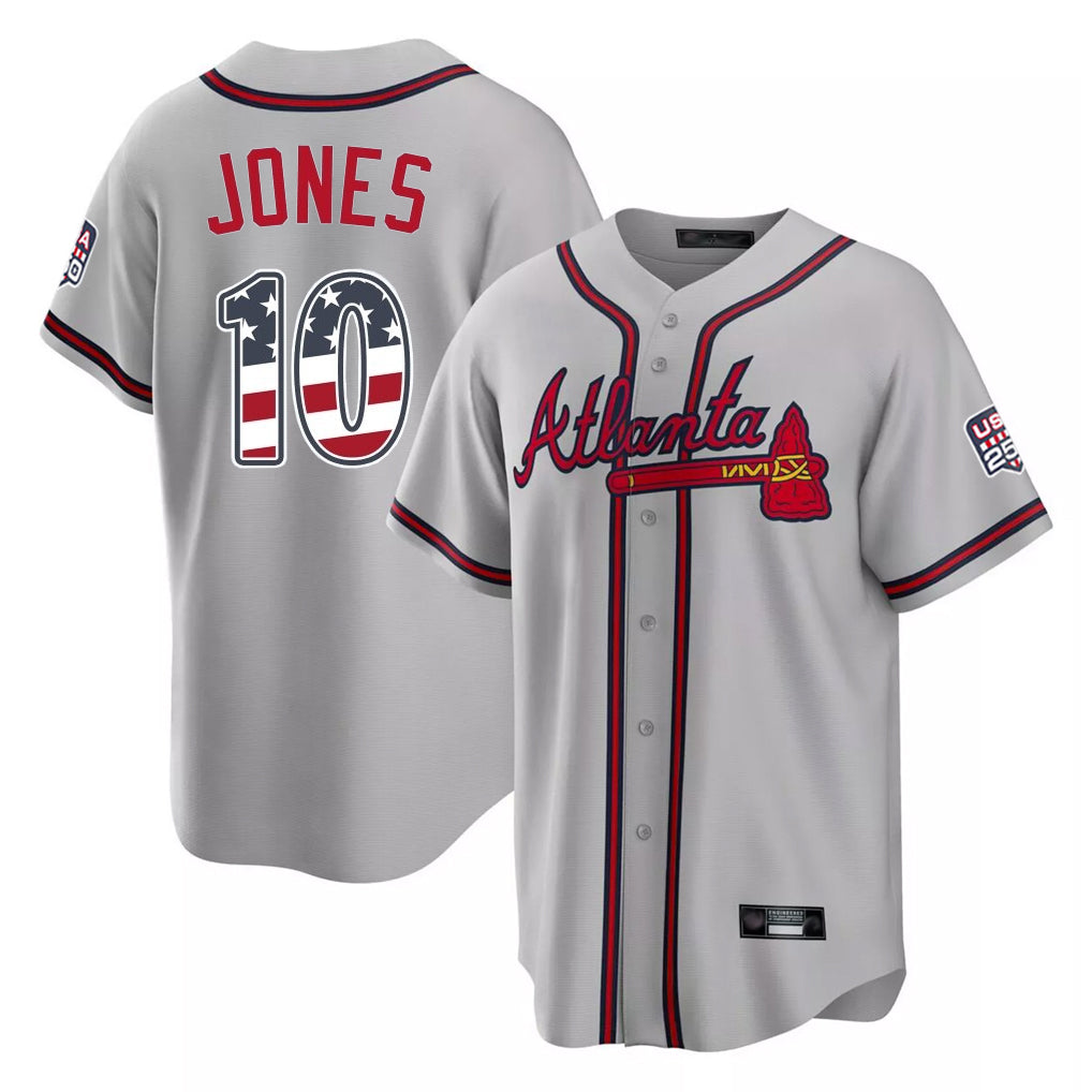 Atlanta Braves #10 Chipper Jones Player Gray HeidiMiller USA 250 Fourth Of July Limited Home Game Stitched Jerseys