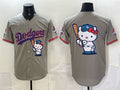 Los Angeles Dodgers Team Big Logo Grey HeidiMiller Hello Kitty Night 2025 World Series Champions Patch Stitched Jersey