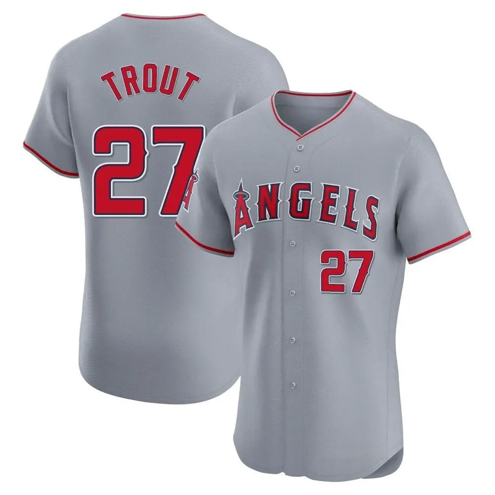 Los Angeles Angels #27 Mike Trout Player Gray HeidiMiller Home Limited Elite Stitched Jerseys