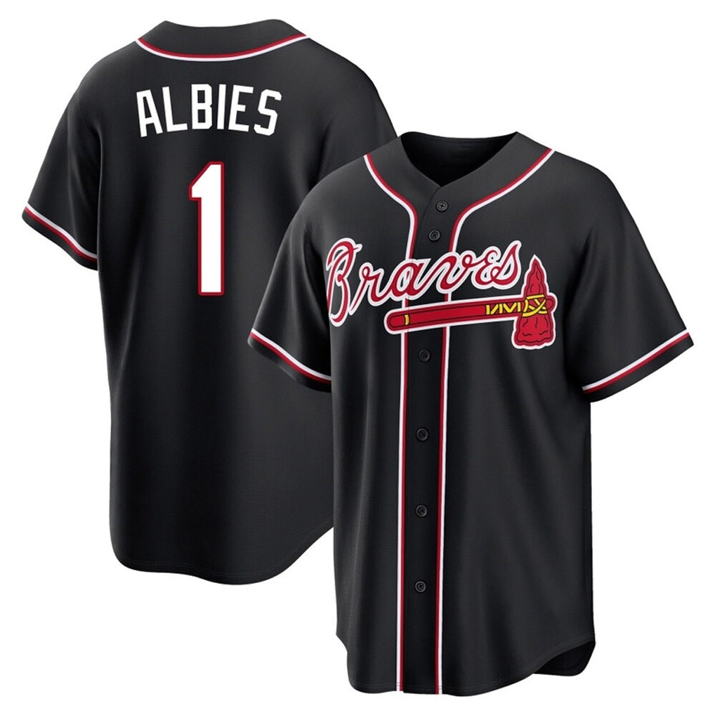 Atlanta Braves #1 Ozzie Albies Player Black HeidiMiller Fashion Out Game Stitched Jerseys