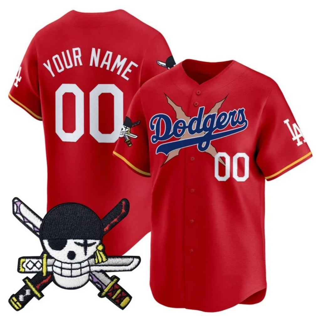 Custom Los Angeles Dodgers x One Piece Red HeidiMiller Zoro Patch Vapor Premier Limited Jersey - Stitched