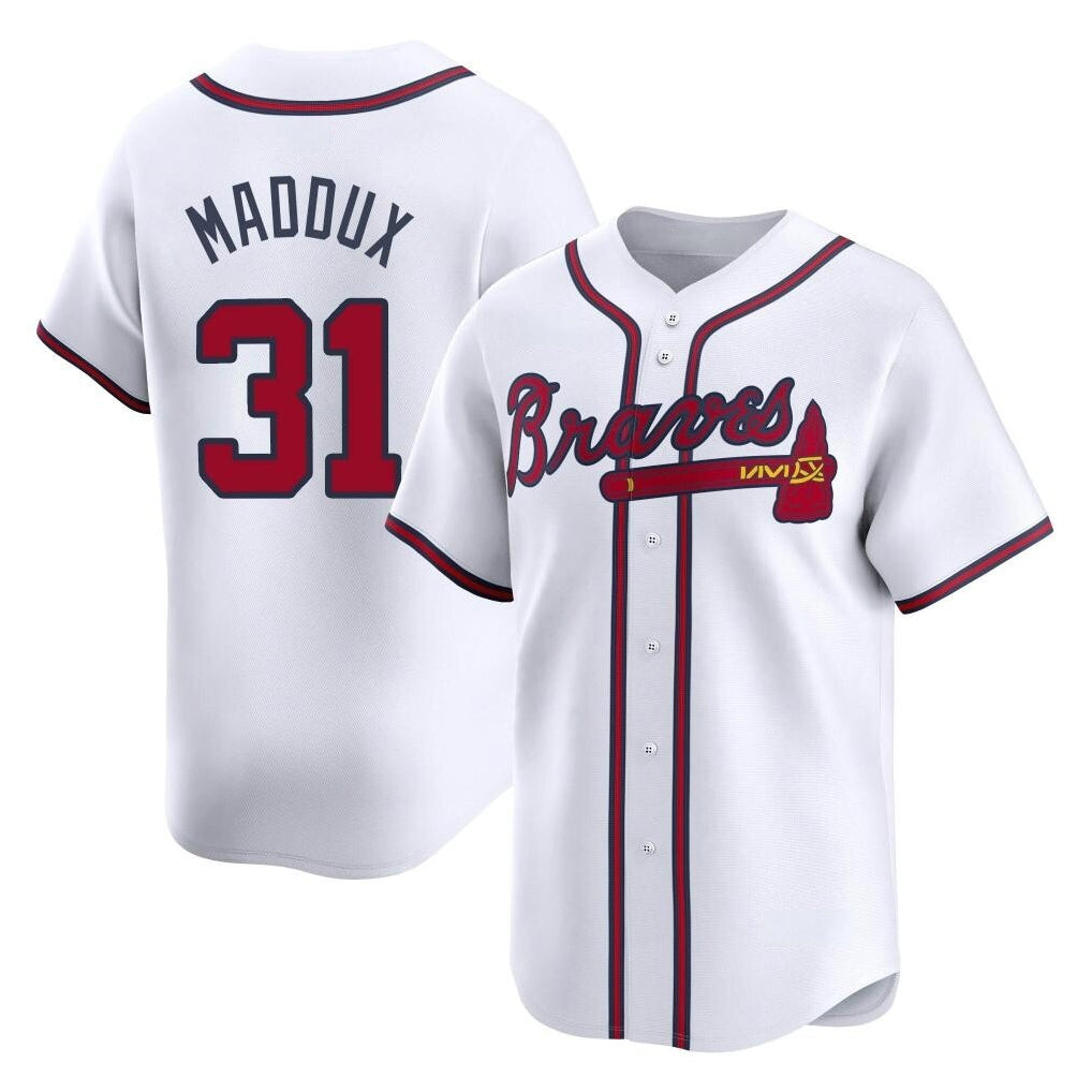 Atlanta Braves #31 Greg Maddux Player White HeidiMiller Limited Home Game Stitched Jerseys