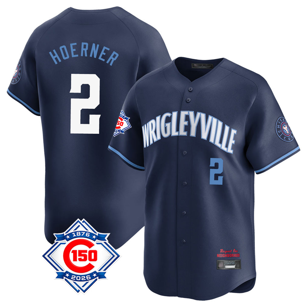 Chicago Cubs #2 Nico Hoerner Player Navy HeidiMiller City Connect 150th Anniversary Limited Home Stitched Jerseys
