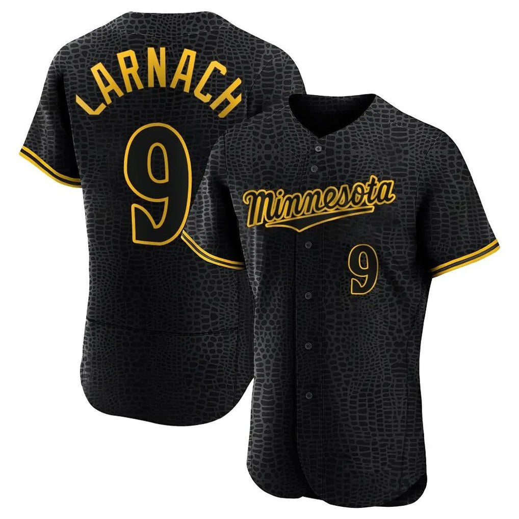 Minnesota Twins #9 Trevor Larnach Player Black HeidiMiller Snake Skin City Home Limited Elite Stitched Jerseys