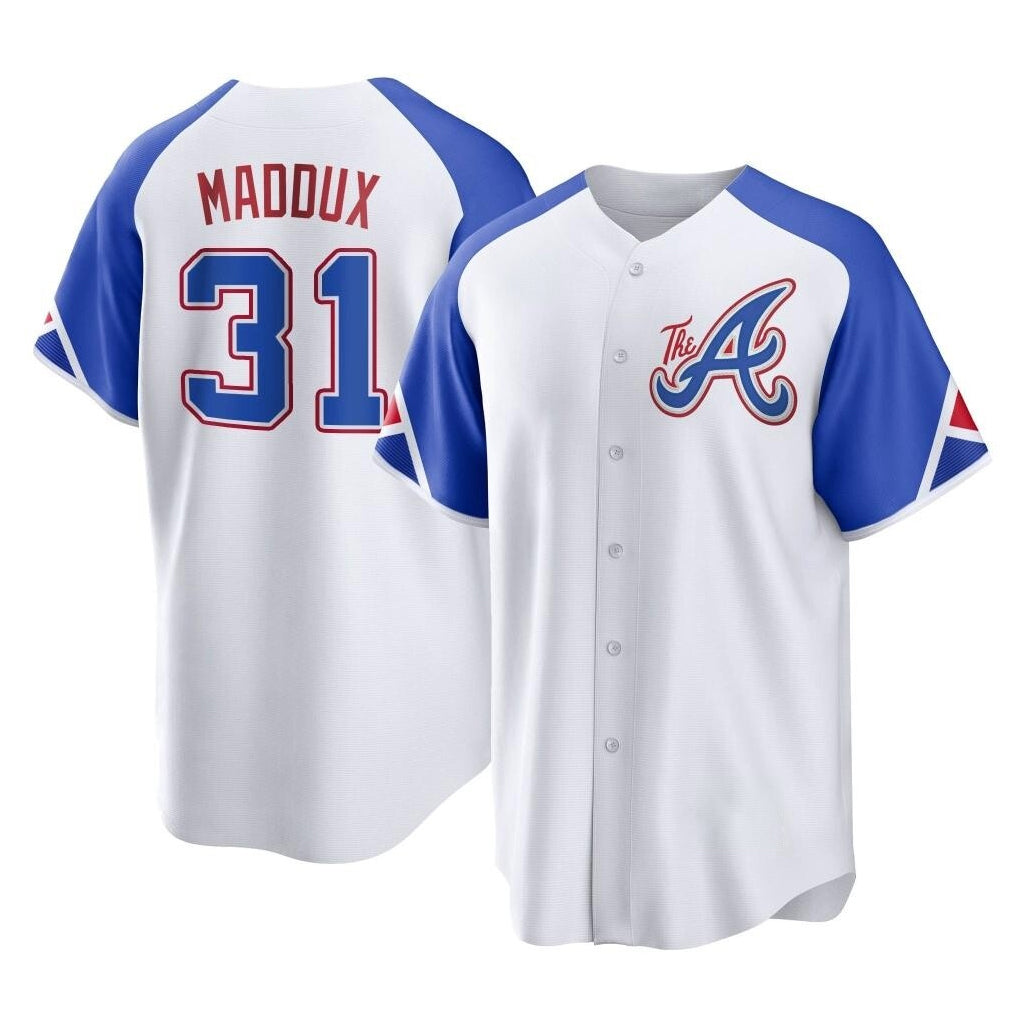 Atlanta Braves #31 Greg Maddux Player White HeidiMiller City Connect Home Game Stitched Jerseys