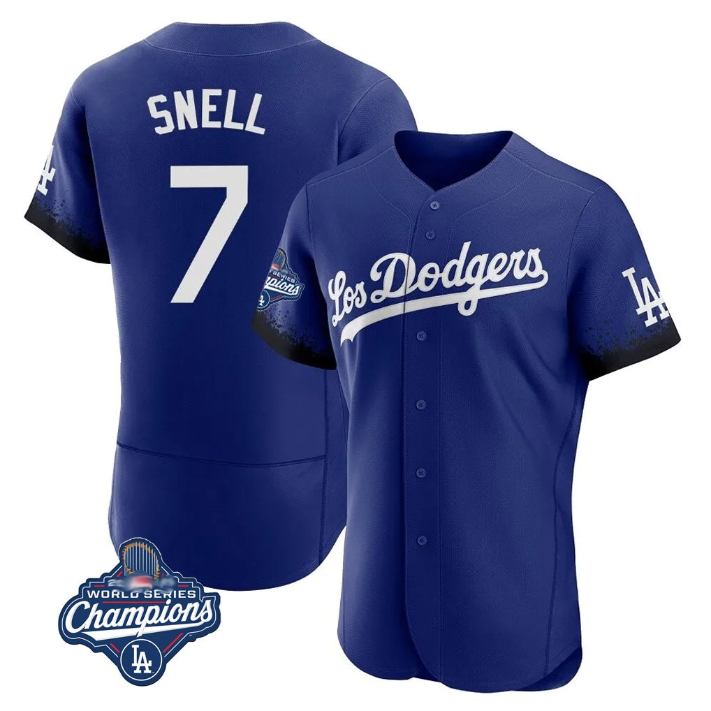 Los Angeles Dodgers #7 Blake Snell Player Royal HeidiMiller City Connect Elite World Series Meet Home Stitched Jerseys