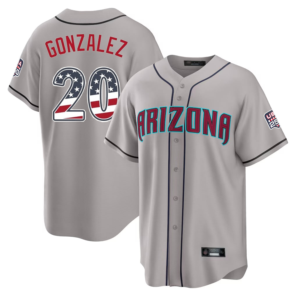 Arizona Diamondbacks #20 Luis Gonzalez Player Gray HeidiMiller USA 250 Fourth of July Home Game Stitched Jerseys
