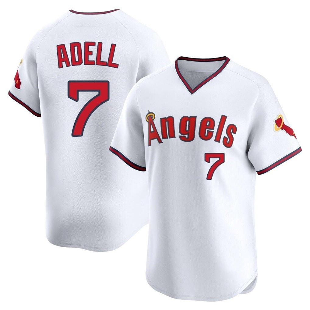 Los Angeles Angels #7 Jo Adell Player White HeidiMiller T-shirt Home Limited Stitched Jerseys