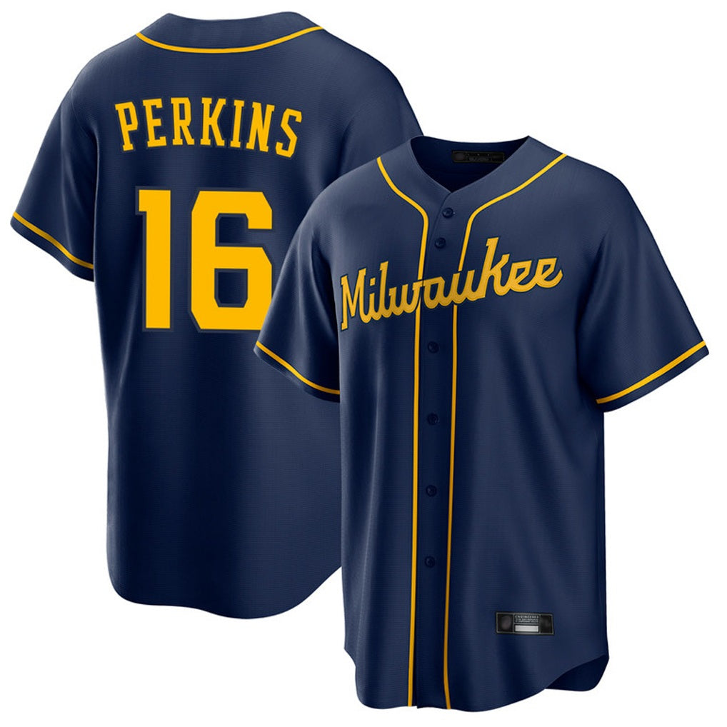 Milwaukee Brewers #16 Blake Perkins Player Navy HeidiMiller Home Game Stitched Jerseys