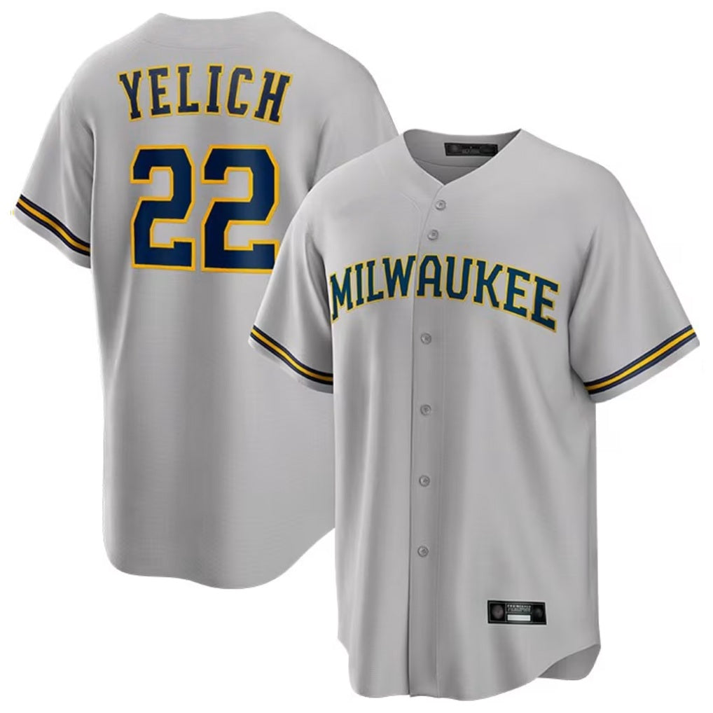 Milwaukee Brewers #22 Christian Yelich Player Gray HeidiMiller Home Game Stitched Jerseys