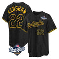 Los Angeles Dodgers #22 Clayton Kershaw Player Black HeidiMiller World Series Snake Skin City Game Home Stitched Jerseys