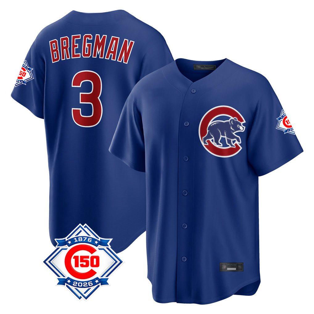 Chicago Cubs #3 Alex Bregman Player Royal HeidiMiller 150th Anniversary Home Game Stitched Jerseys