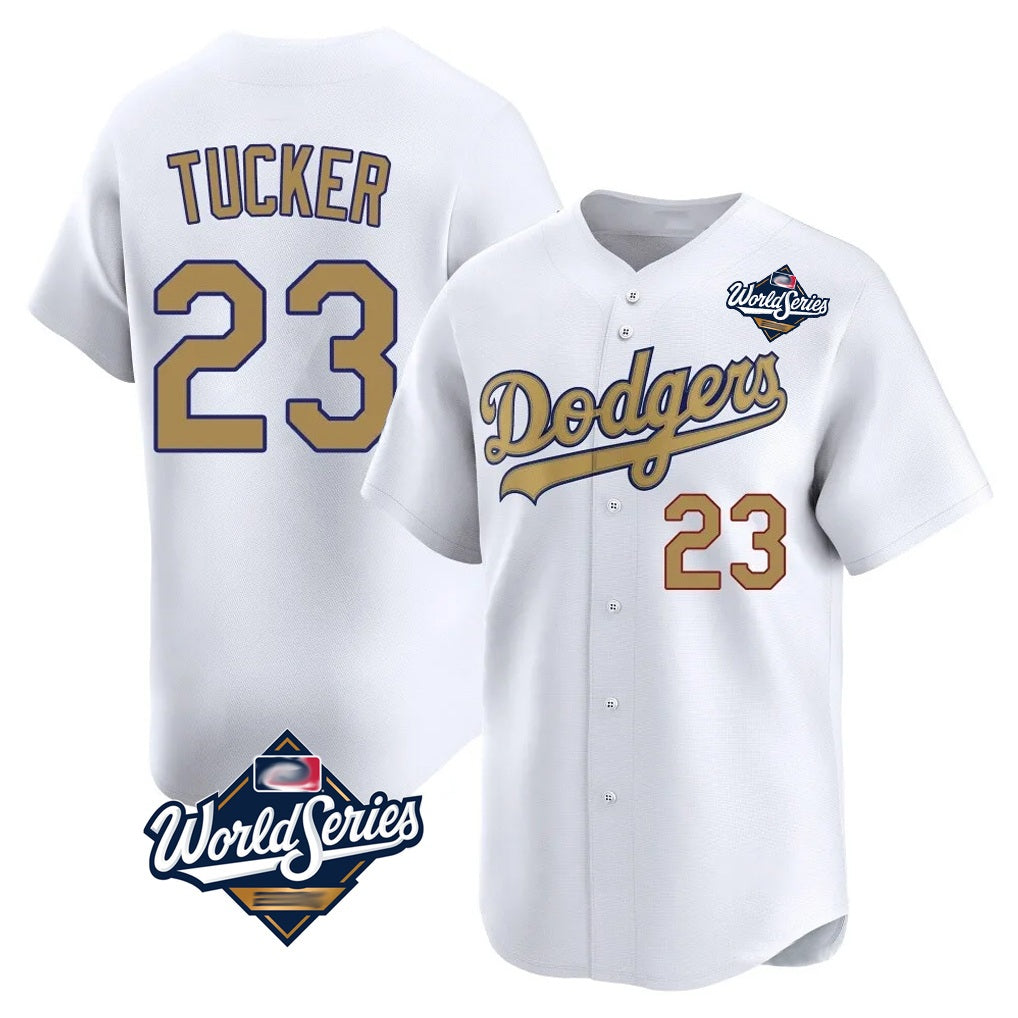 Los Angeles Dodgers #23 Kyle Tucker Player White Gold HeidiMiller World Series Collection Limited Home Stitched Jerseys