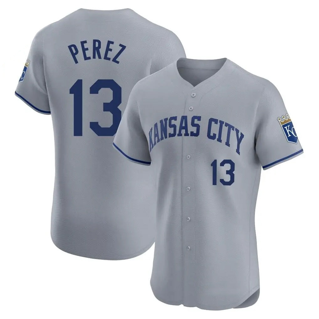 Kansas City Royals #13 Salvador Perez Player Gray HeidiMiller Limited Elite Home Stitched Jerseys
