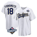 Los Angeles Dodgers #18 Yoshinobu Yamamoto Player Gold White HeidiMiller World Series 2026 Collection Stadium Game Stitched Jerseys