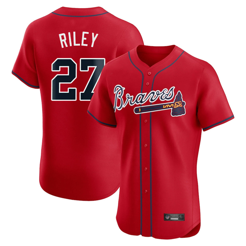 Atlanta Braves #27 Austin Riley Player Red HeidiMiller Limited Elite Home Game Stitched Jerseys