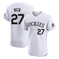 Colorado Rockies #27 Jordan Beck Player White HeidiMiller Limited Elite Home Stitched Jerseys