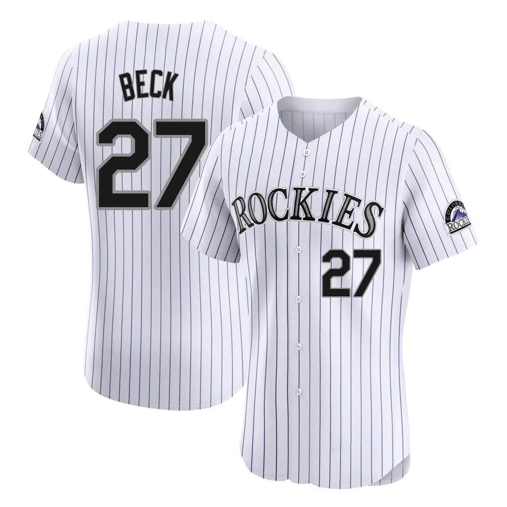 Colorado Rockies #27 Jordan Beck Player White HeidiMiller Limited Elite Home Stitched Jerseys