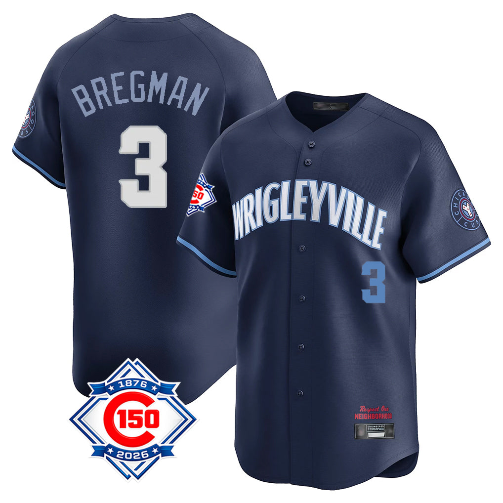 Chicago Cubs #3 Alex Bregman Player Navy HeidiMiller City Connect 150th Anniversary Limited Home Stitched Jerseys