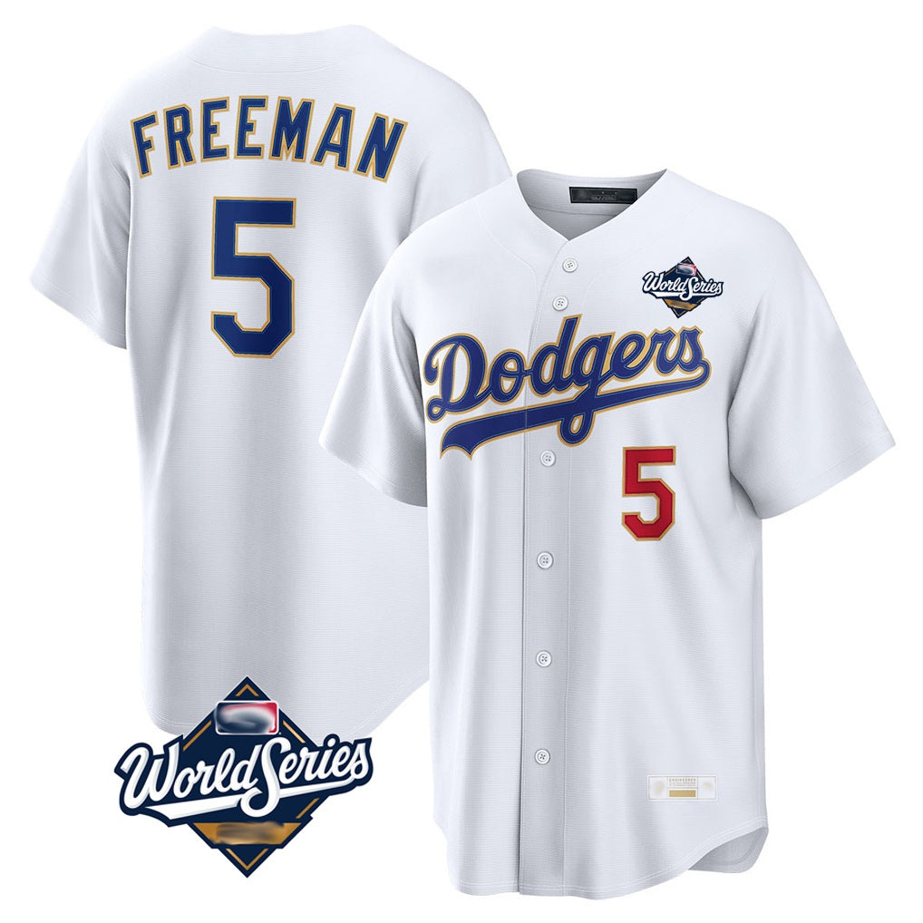 Los Angeles Dodgers #5 Freddie Freeman Player Gold White HeidiMiller World Series 2026 Collection Stadium Limited Stitched Jerseys