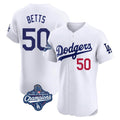 Los Angeles Dodgers #50 Mookie Betts Player White HeidiMiller World Series Meet Limited Elite Home Stitched Jerseys