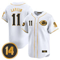 Cincinnati Reds #11 Barry Larkin Player White-Gold HeidiMiller Vapor Premier Limited Home Stitched Jerseys