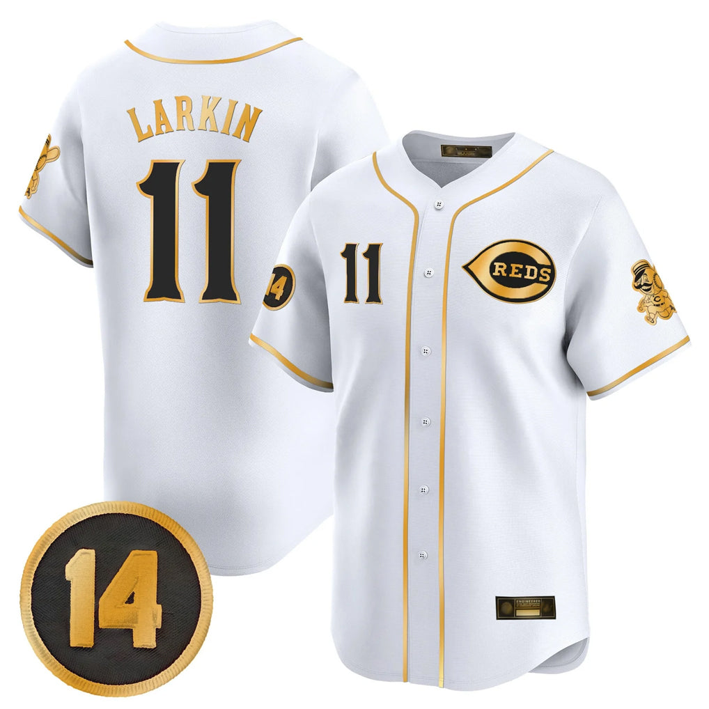 Cincinnati Reds #11 Barry Larkin Player White-Gold HeidiMiller Vapor Premier Limited Home Stitched Jerseys