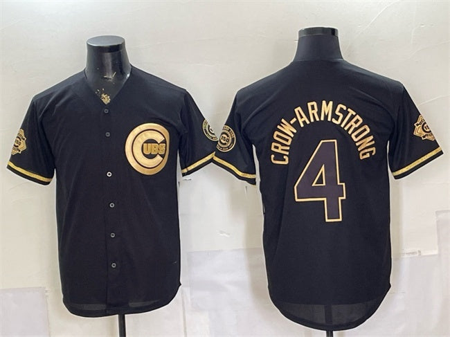 Chicago Cubs #4 Pete Crow-Armstrong Black Gold HeidiMiller 150th Anniversary Patch Stitched Jersey