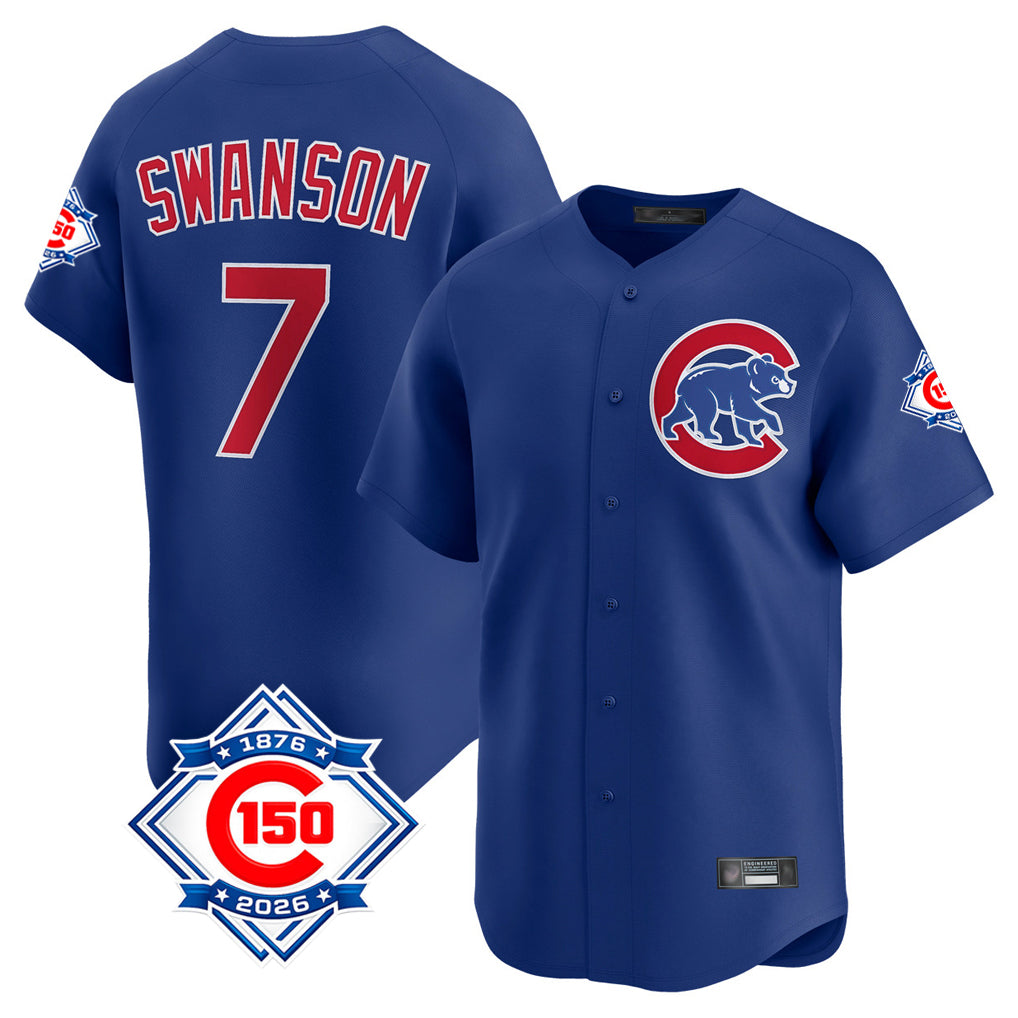 Chicago Cubs #7 Dansby Swanson Player Royal HeidiMiller 150th Anniversary Limited Home Stitched Jerseys