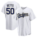 Los Angeles Dodgers #50 Mookie Betts Player Gold White HeidiMiller 2026 Collection Stadium Game Stitched Jerseys