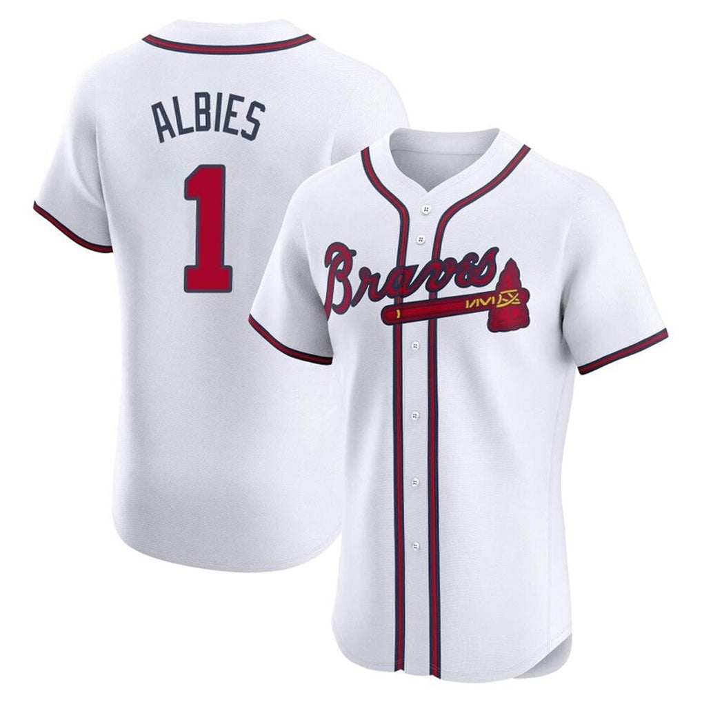 Atlanta Braves #1 Ozzie Albies Player White HeidiMiller Limited Elite Home Game Stitched Jerseys