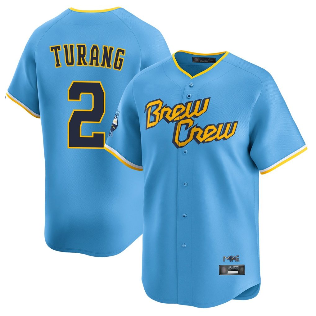 Milwaukee Brewers #2 Brice Turang Player Light Blue HeidiMiller City Connect Home Limited Stitched Jerseys