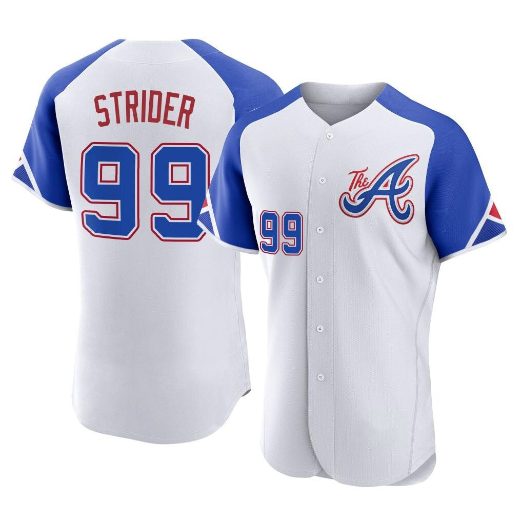 Atlanta Braves #99 Spencer Strider Player White HeidiMiller City Connect Limited Elite Home Game Stitched Jerseys