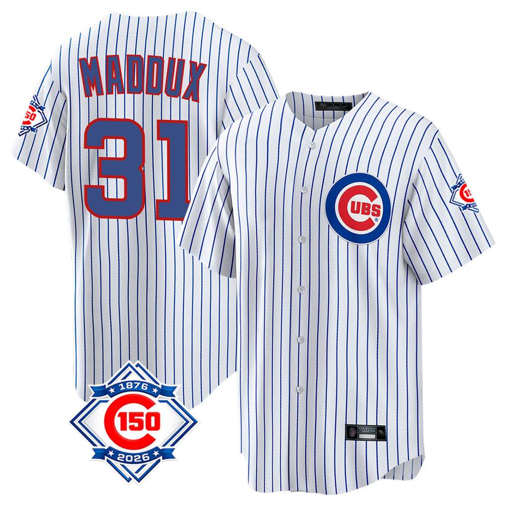 Chicago Cubs #31 Greg Maddux Player White HeidiMiller 150th Anniversary Home Game Stitched Jerseys