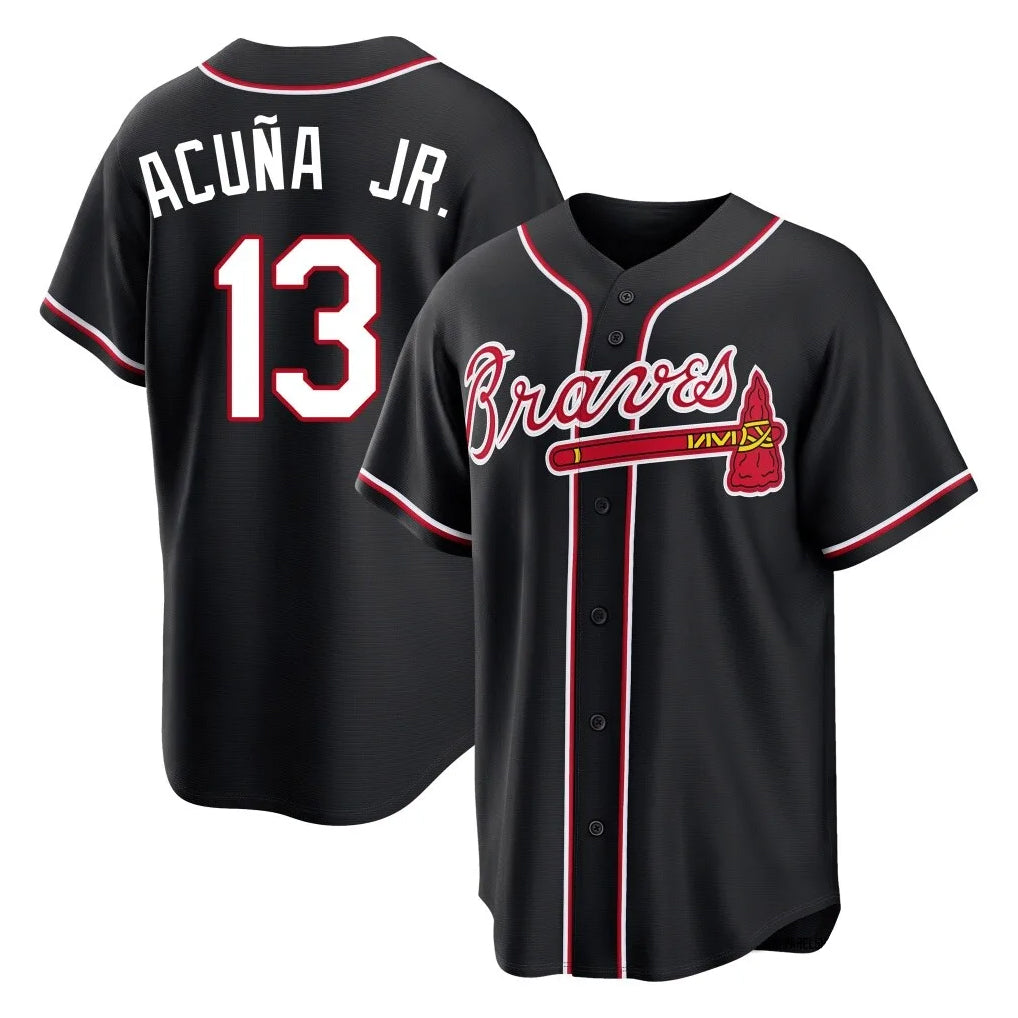 Atlanta Braves #13 Ronald Acuna Jr Player Black HeidiMiller Fashion Out Game Stitched Jerseys