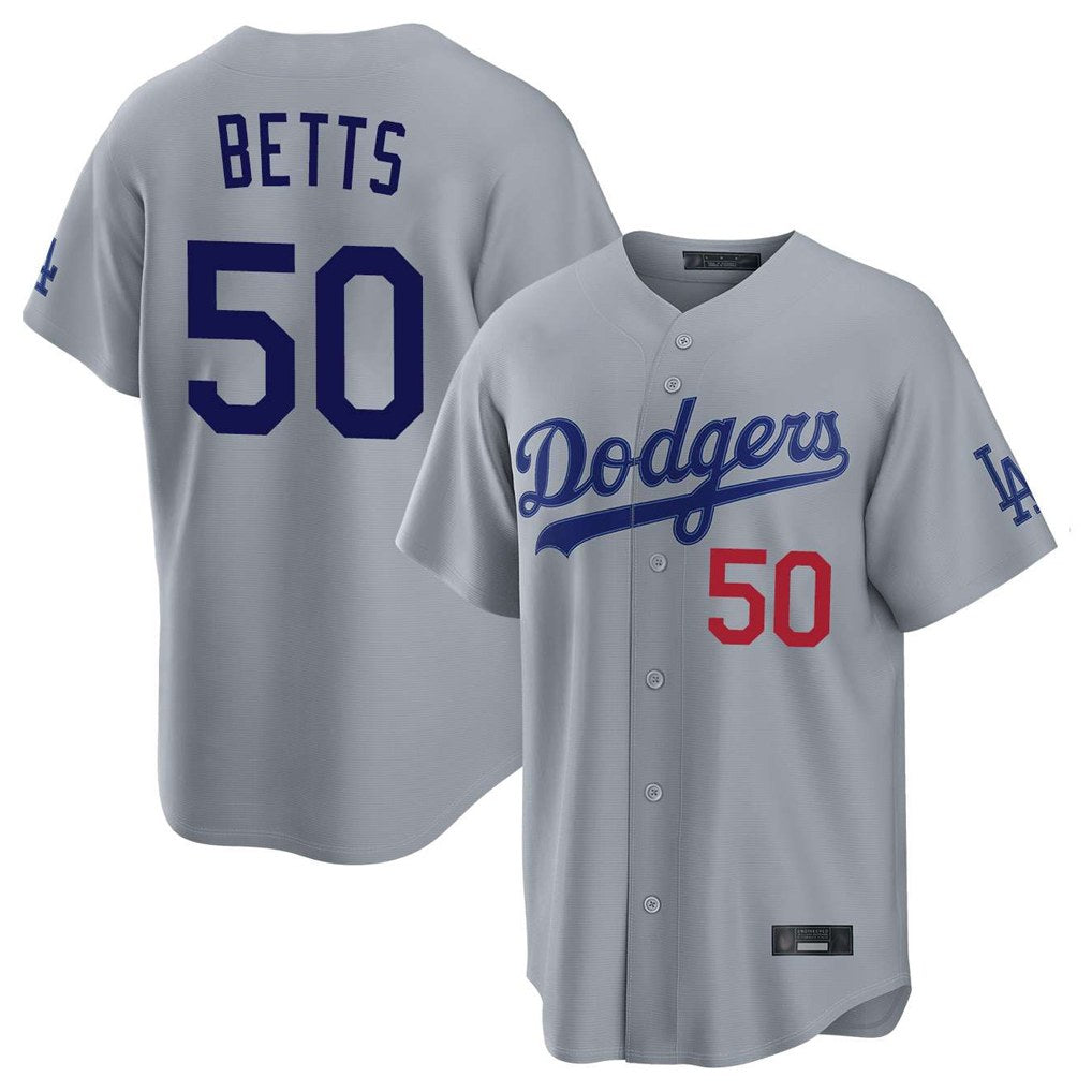 Los Angeles Dodgers #50 Mookie Betts Player Gray HeidiMiller Game Home Stitched Jerseys
