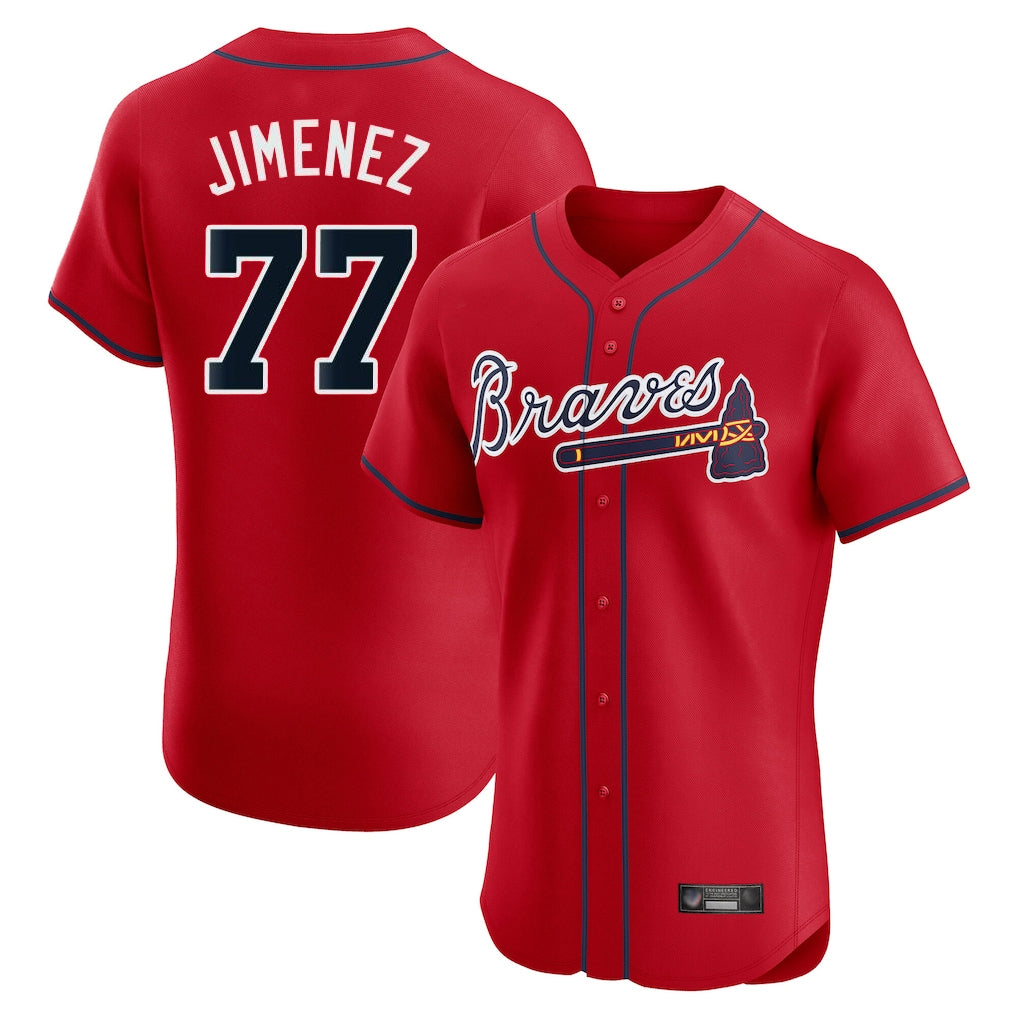 Atlanta Braves #77 Joe Jimenez Player Red HeidiMiller Limited Elite Home Game Stitched Jerseys