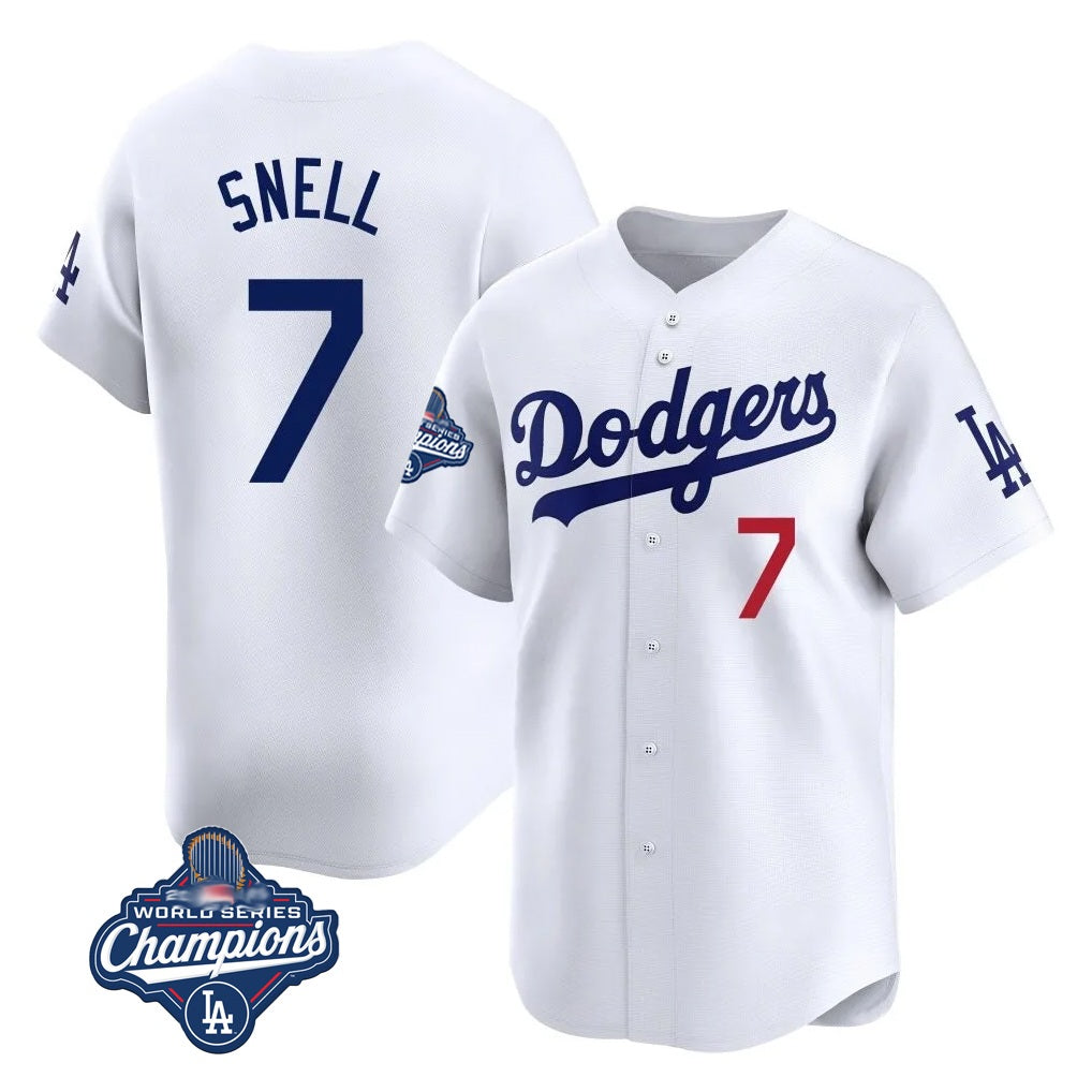 Los Angeles Dodgers #7 Blake Snell Player White HeidiMiller Game Limited World Series Meet Home Stitched Jerseys