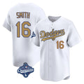 Los Angeles Dodgers #16 Will Smith Player White Gold HeidiMiller World Series Meet Collection Limited Home Stitched Jerseys