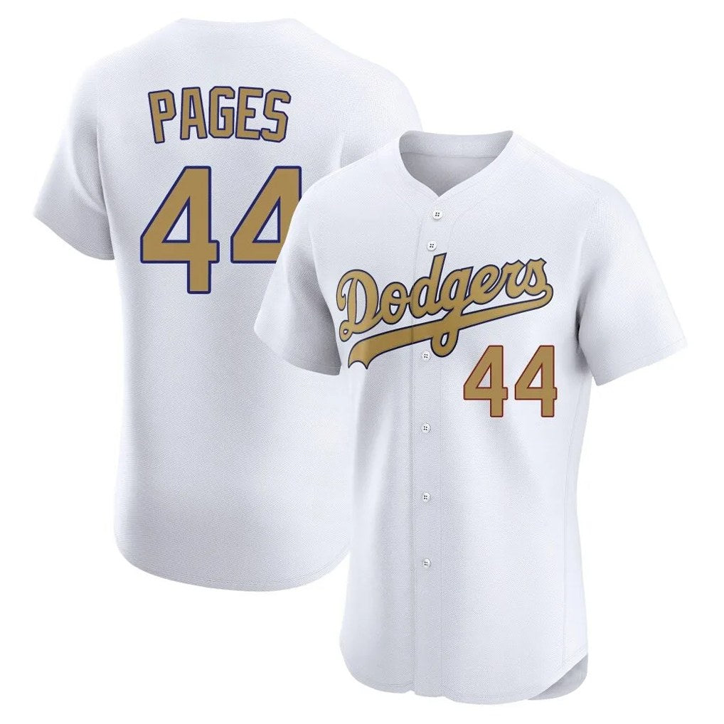 Los Angeles Dodgers #44 Andy Pages Player White Gold HeidiMiller Limited Elite Home Stitched Jerseys