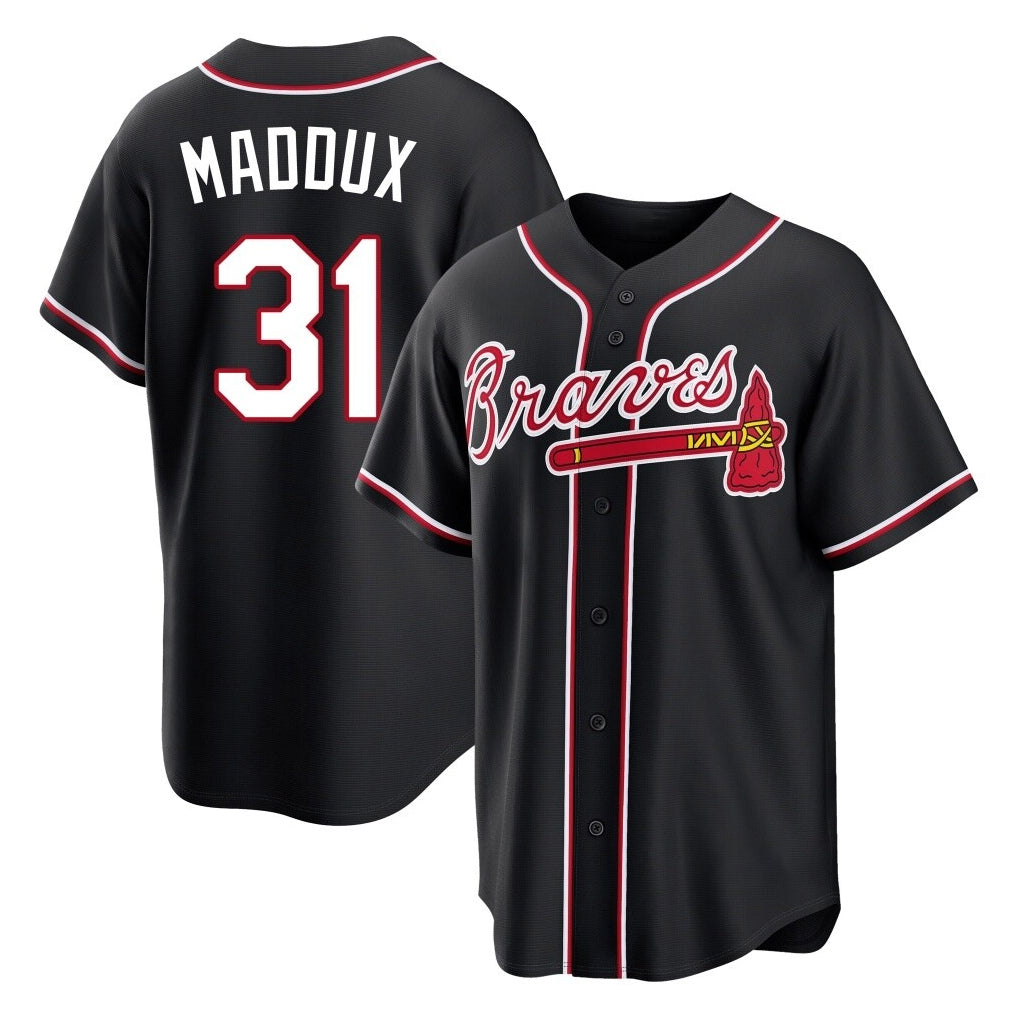 Atlanta Braves #31 Greg Maddux Player Black HeidiMiller Fashion Out Game Stitched Jerseys