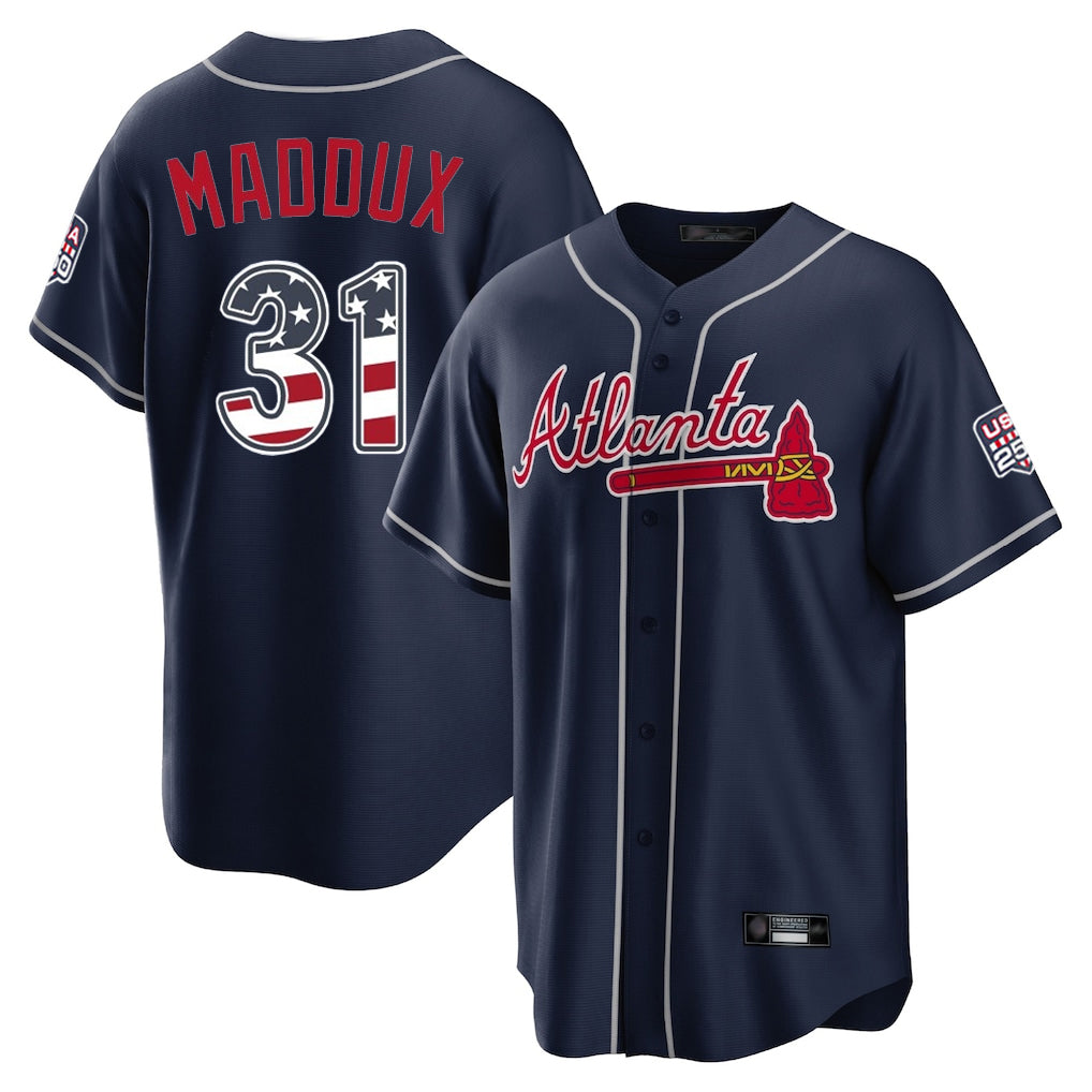 Atlanta Braves #31 Greg Maddux Player Navy HeidiMiller USA 250 Fourth Of July Limited Home Game Stitched Jerseys