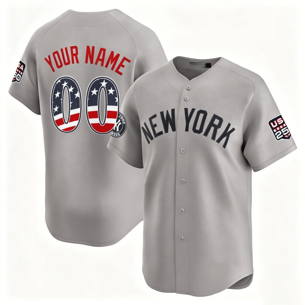 Custom New York Yankees Gray HeidiMiller USA 250 Fourth of July Limited Stitched Jersey