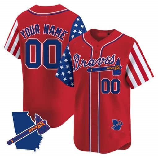 Custom Atlanta Braves 2024 Independence Day Vapor Premier Limited Jersey V2 ¨C Red HeidiMiller
