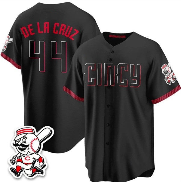Cincinnati Reds #44 Elly De La Cruz Black HeidiMiller City Connect With Patch Limited Stitched Jersey
