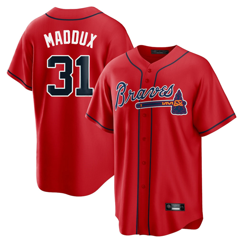 Atlanta Braves #31 Greg Maddux Player Red HeidiMiller Home Game Stitched Jerseys